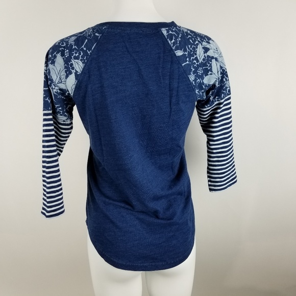 J. Crew Indigo Stripe Floral Baseball T-shirt - Picture 4 of 7
